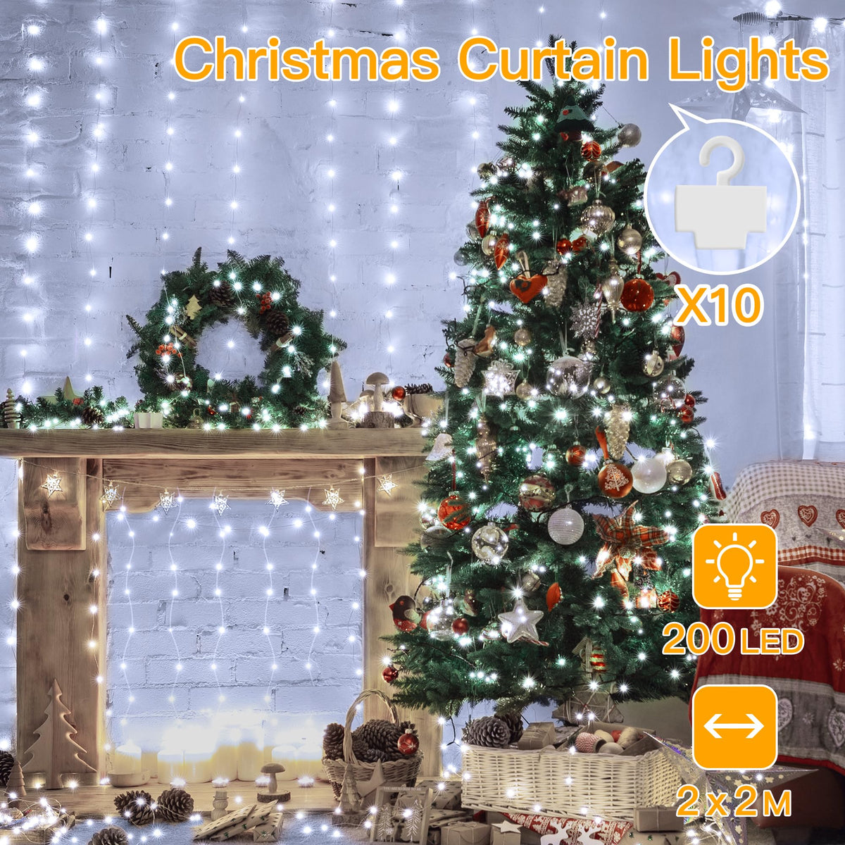 Ollny Curtain Fairy Lights, 200 LEDs 2mx2m Window String Lights Multicolour
