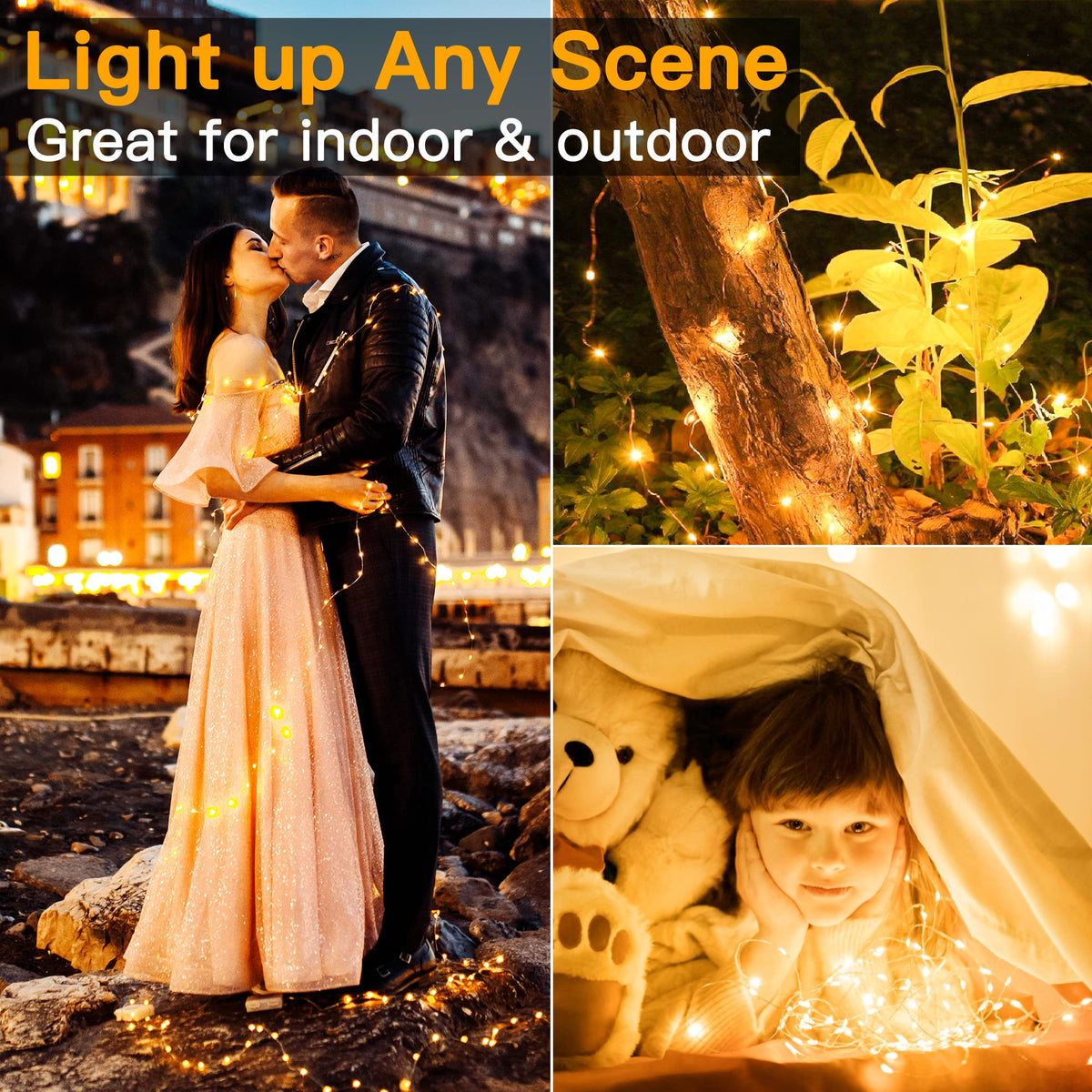 Ollny 10m 100LED Red Fairy Lights Battery Operated,Copper Wire String Light