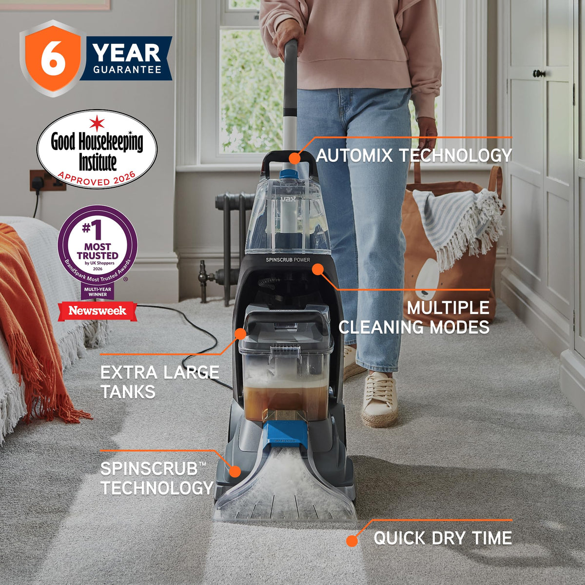 Vax SpinScrub Power Plus Upright Upholstery & Carpet Cleaner CDCW-SSXA