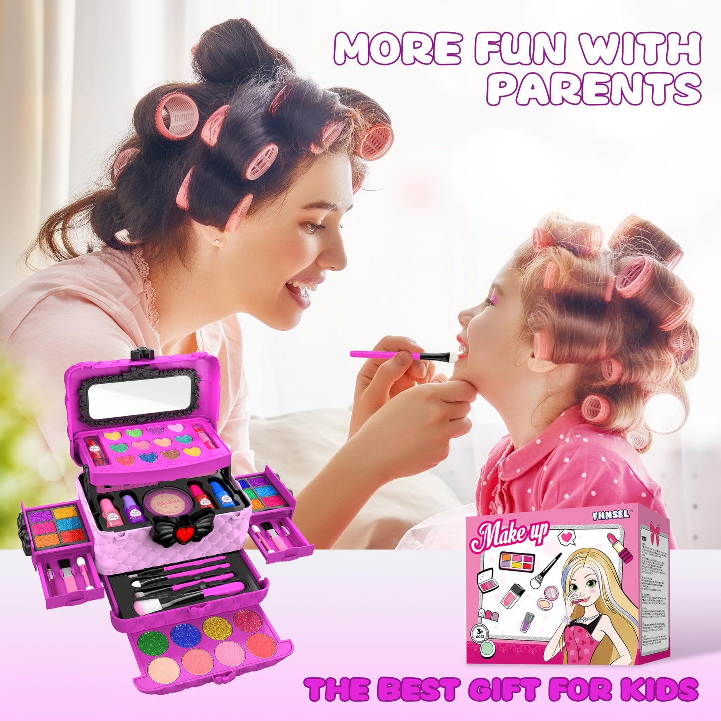 54 Pcs Kids Makeup Kits for Little Girls, Non-Toxic and Safe, Princess Real Washable Pretend Play Cosmetic Set Toys with Mirror, Birthday Gifts for 3 4 5 6 7 8 9 10-12 Years Old Girls Kids