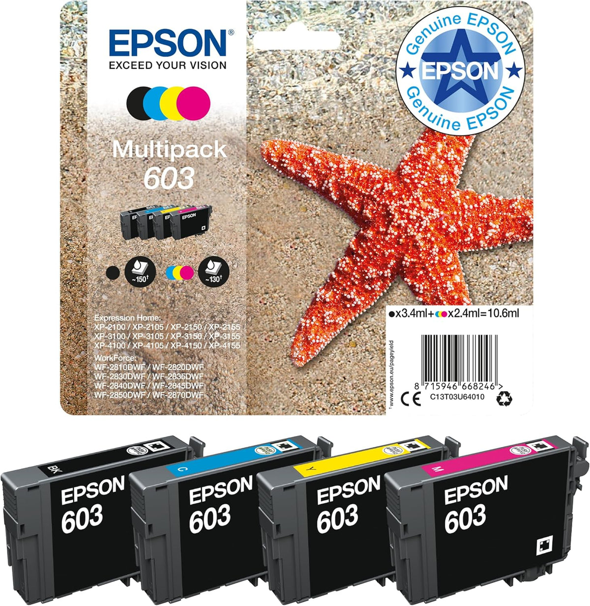 Epson 603 Starfish Genuine , 4-Colours Multipack Ink Cartridges