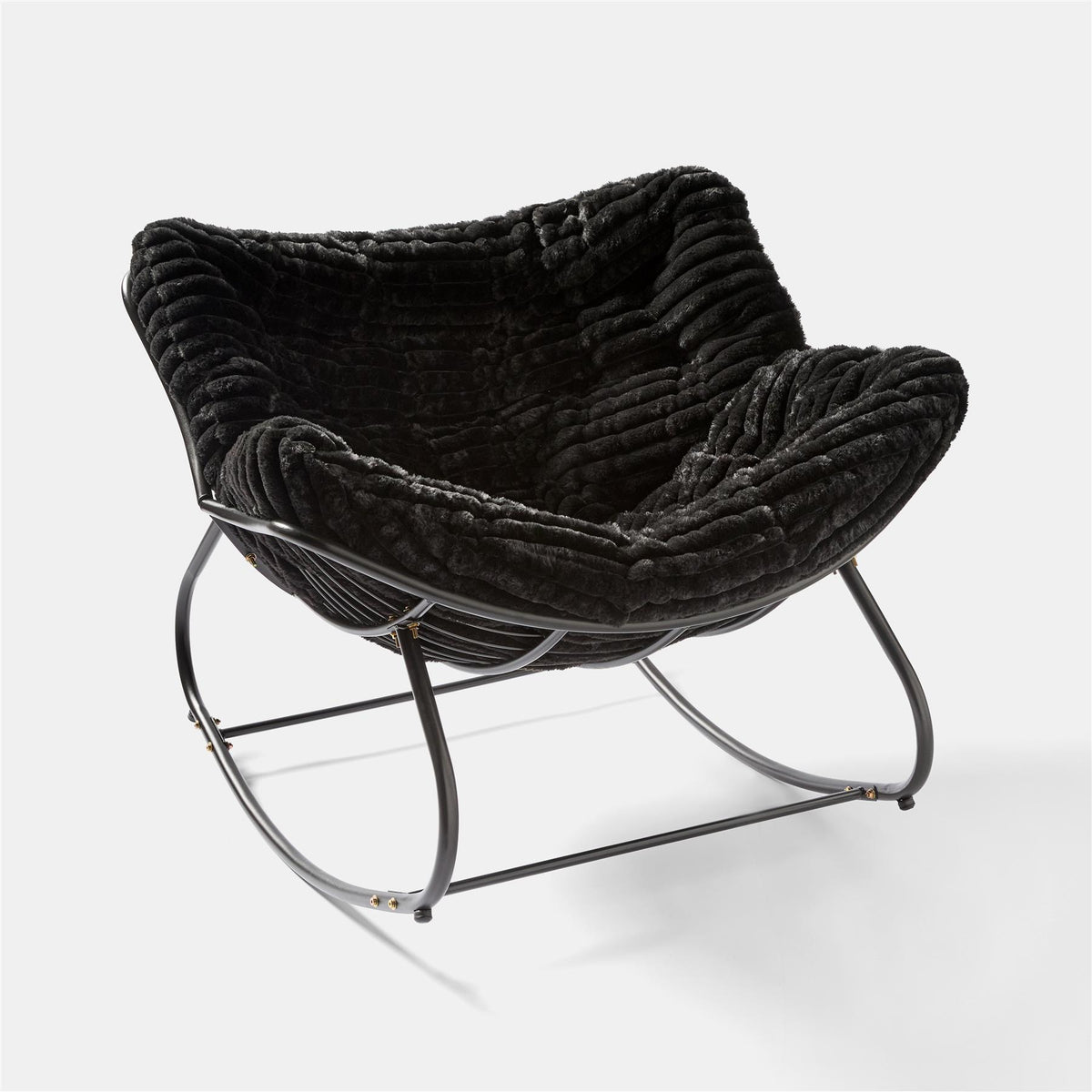 OHS Rocking Chair Ribbed or Smooth Faux Fur Upholstered Metal Frame Cushioned