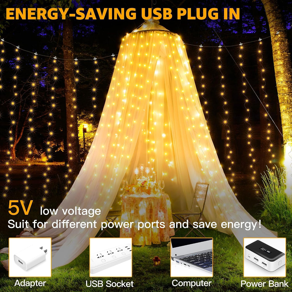 Ollny Curtain Fairy Lights, 300LED 3mx3m Waterfall Hanging String Lights
