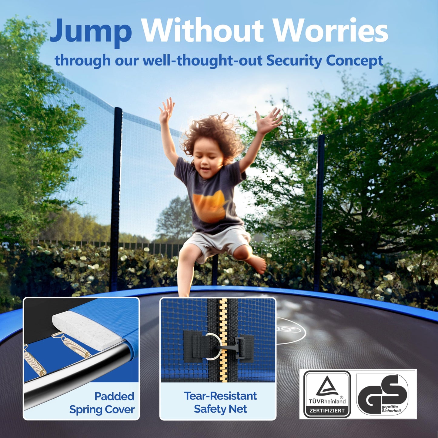 MONZANA® 6ft/8ft/10ft/12ft/14ft Trampoline Outdoor Set with Safety Net Ladder Heavy Duty Frame Cover Spring Tool for Kids Adults Garden Fitness Play Equipment Trampoline