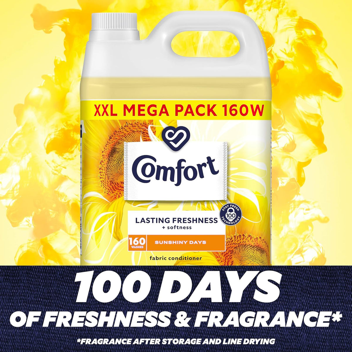 Comfort Sunshiny Days Fabric Conditioner with Stay Fresh technology for 100 days of freshness + fragrance* 4.8 L (160 washes) (Pack of 2)