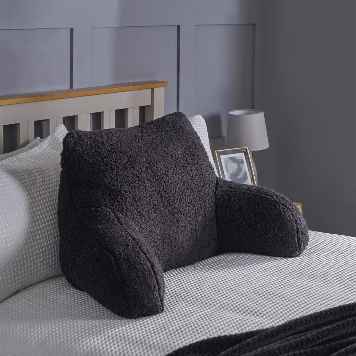 OHS Teddy Fleece Reading Pillow Cuddle Cushion with Arms Lumbar Bed Chair