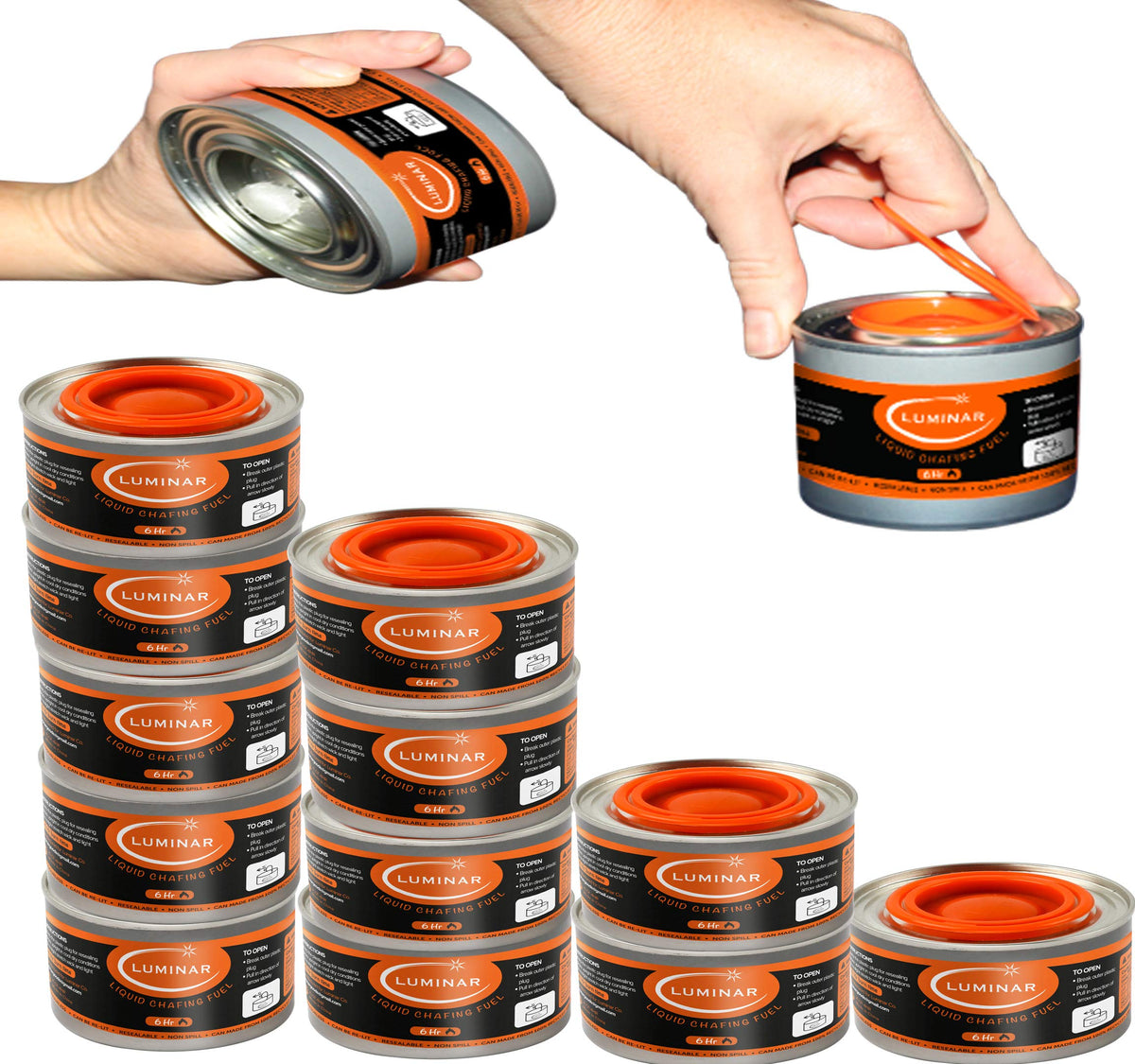 Luminar Resealable-Wick Chafing Fuel Cans, 24 Pack, 6 Hour - Premium Quality Burners for Food Warmers - No More Spills, Waste, or Hassle - Perfect for Convenient, and Long-Lasting Event Catering