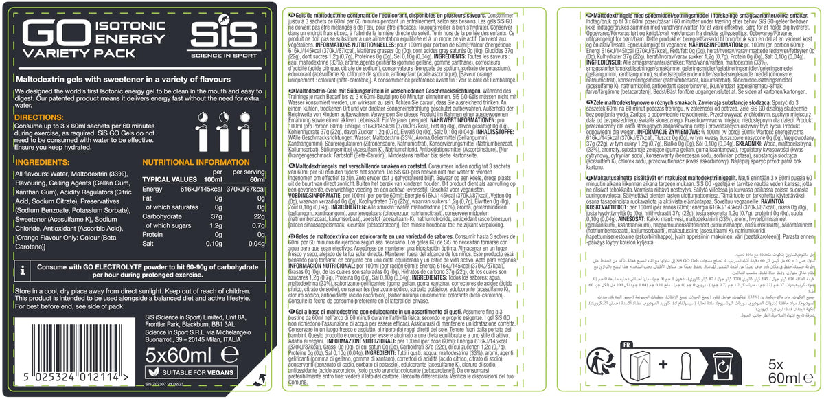 Science in Sport GO Isotonic Energy Gels Mixed, Mixed Flavours, 7 x 60ml