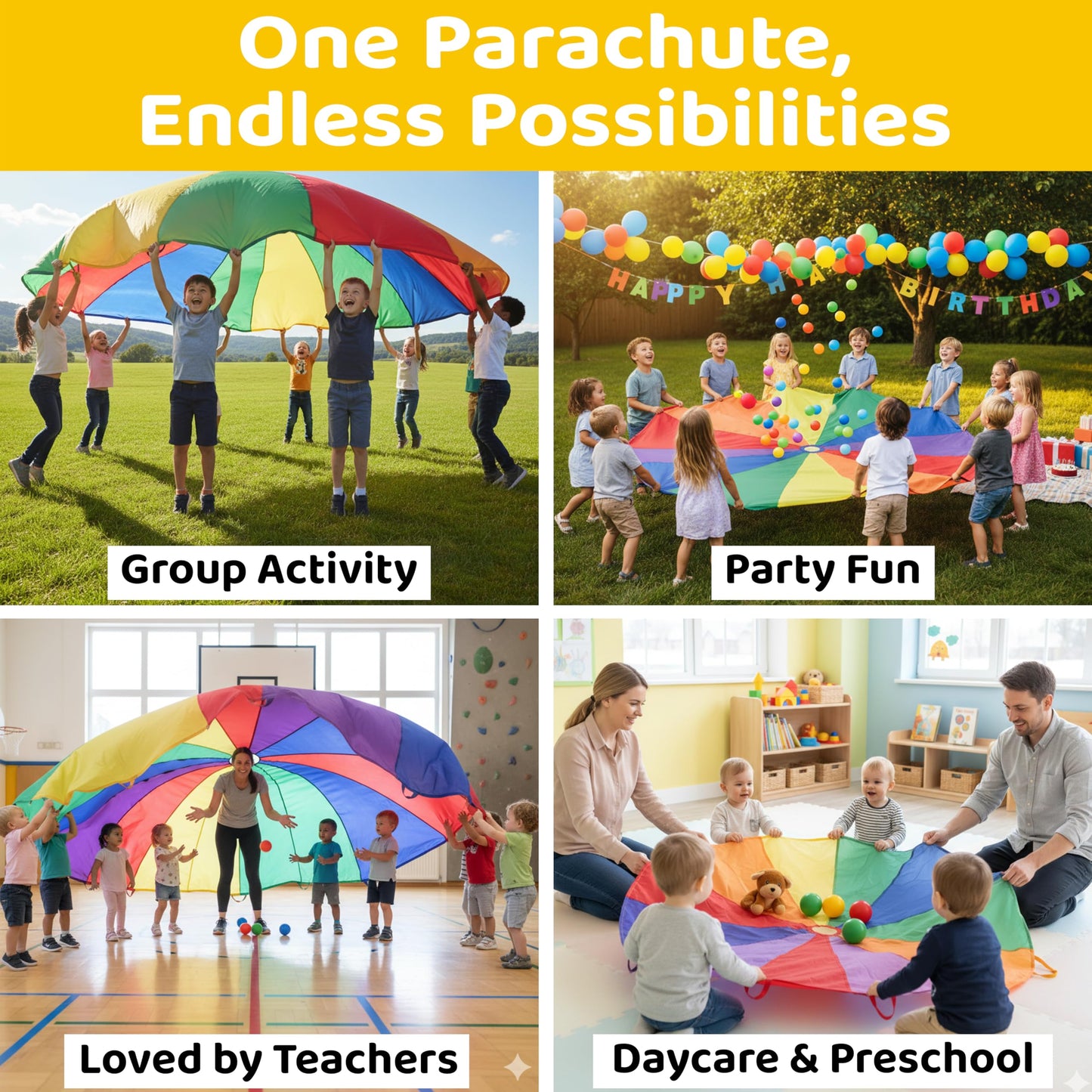 GSi Kids Play Parachute Rainbow Parachute Toy Tent Game for Kids Gymnastics Cooperative Play and Outdoor Playground Activities (6 Feet)