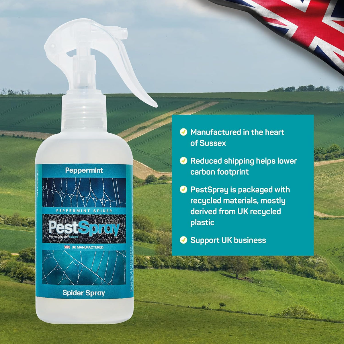 Peppermint Spider PestSpray, Peppermint Oil Spray, Spider Repellent, 250ml Bottle, Suitable Indoor & Outdoor Use