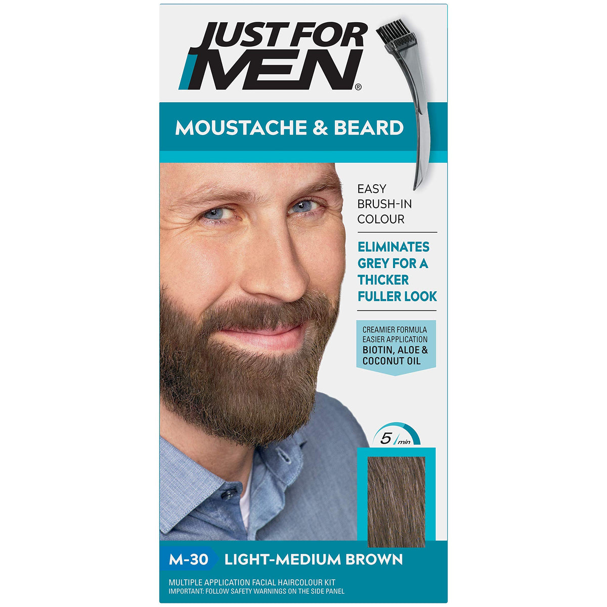Just for men Moustache & Beard Dark Brown Dye, Eliminates Grey for a Thicker & Fuller Look M45