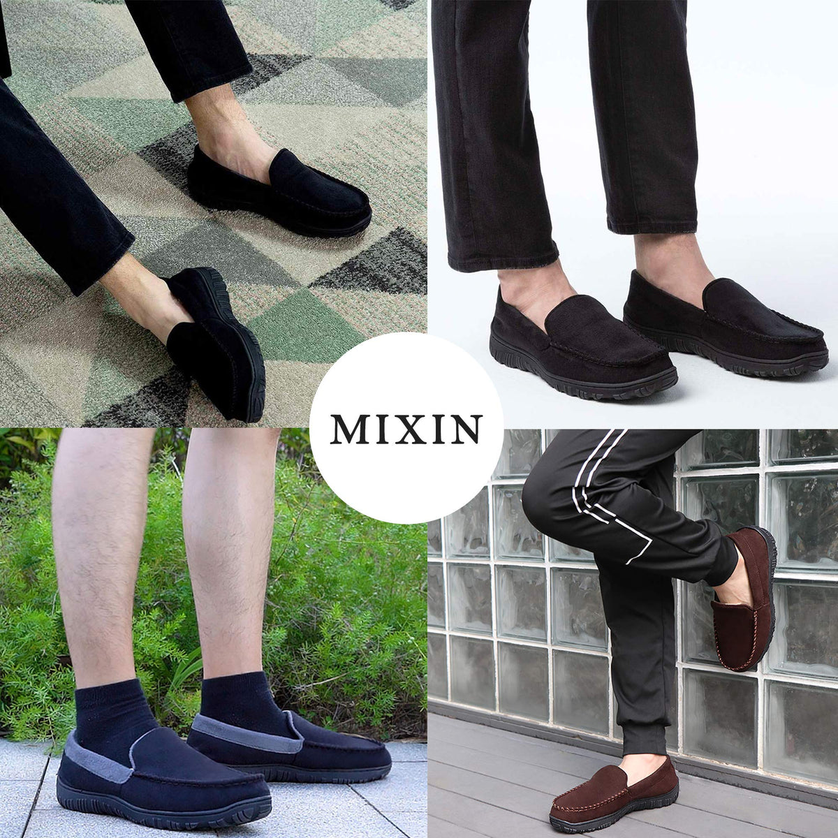 MIXIN Men's Cozy Moccasin Slippers Anti-Skid Slip On House Slippers with Comfy Memory Foam