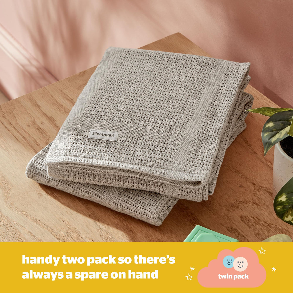 Silentnight Safe Nights Baby Blanket - Pack of 2 Soft 100% Cotton Cellular Baby Blanket for Newborn Ideal for Cot, Crib, Moses Basket and Pram - Baby Essentials - 2 Pack - Pink