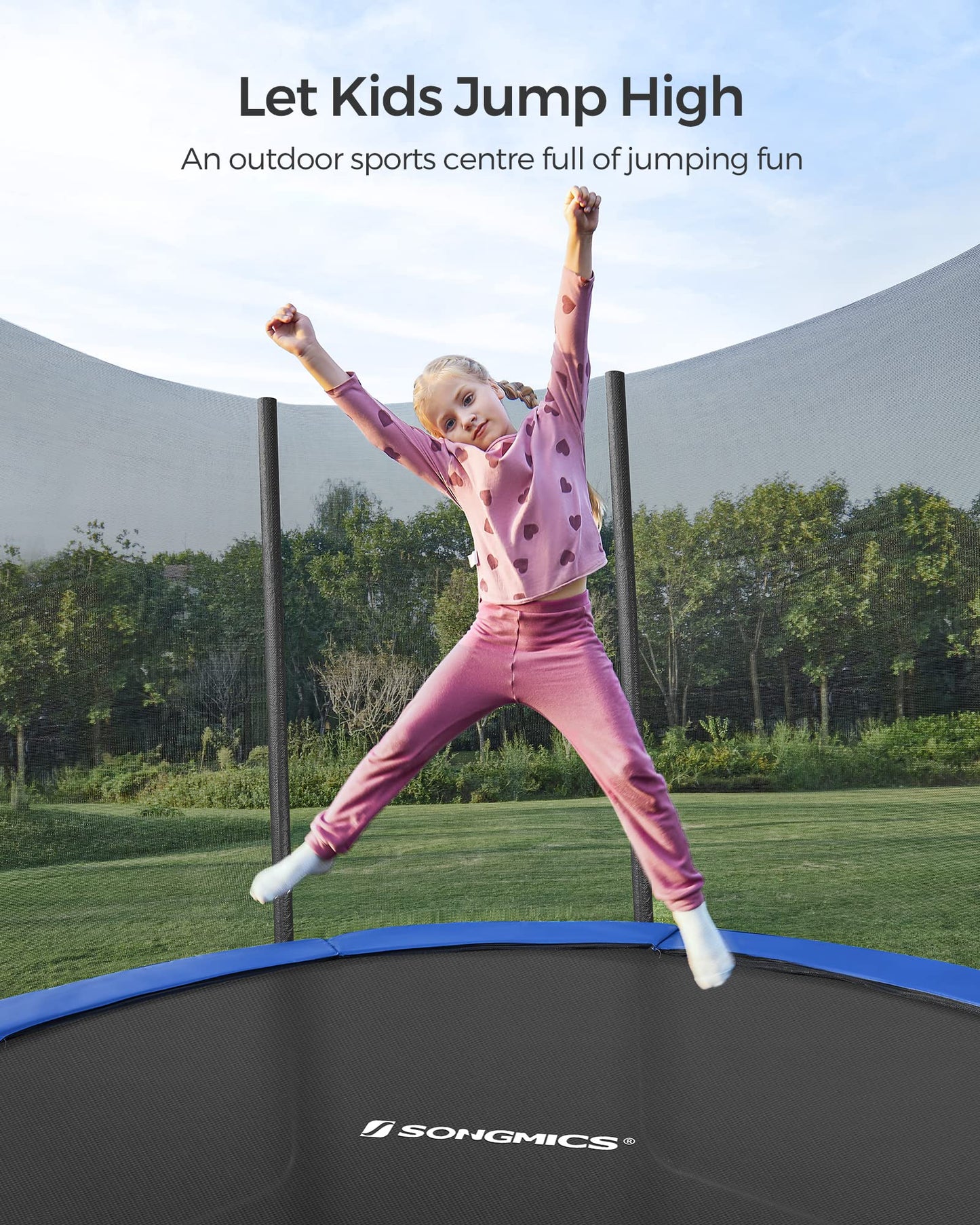 SONGMICS 10ft Children's Outdoor Trampoline with Safety Net & Ladder — Max 100 kg | 2-Year Warranty
