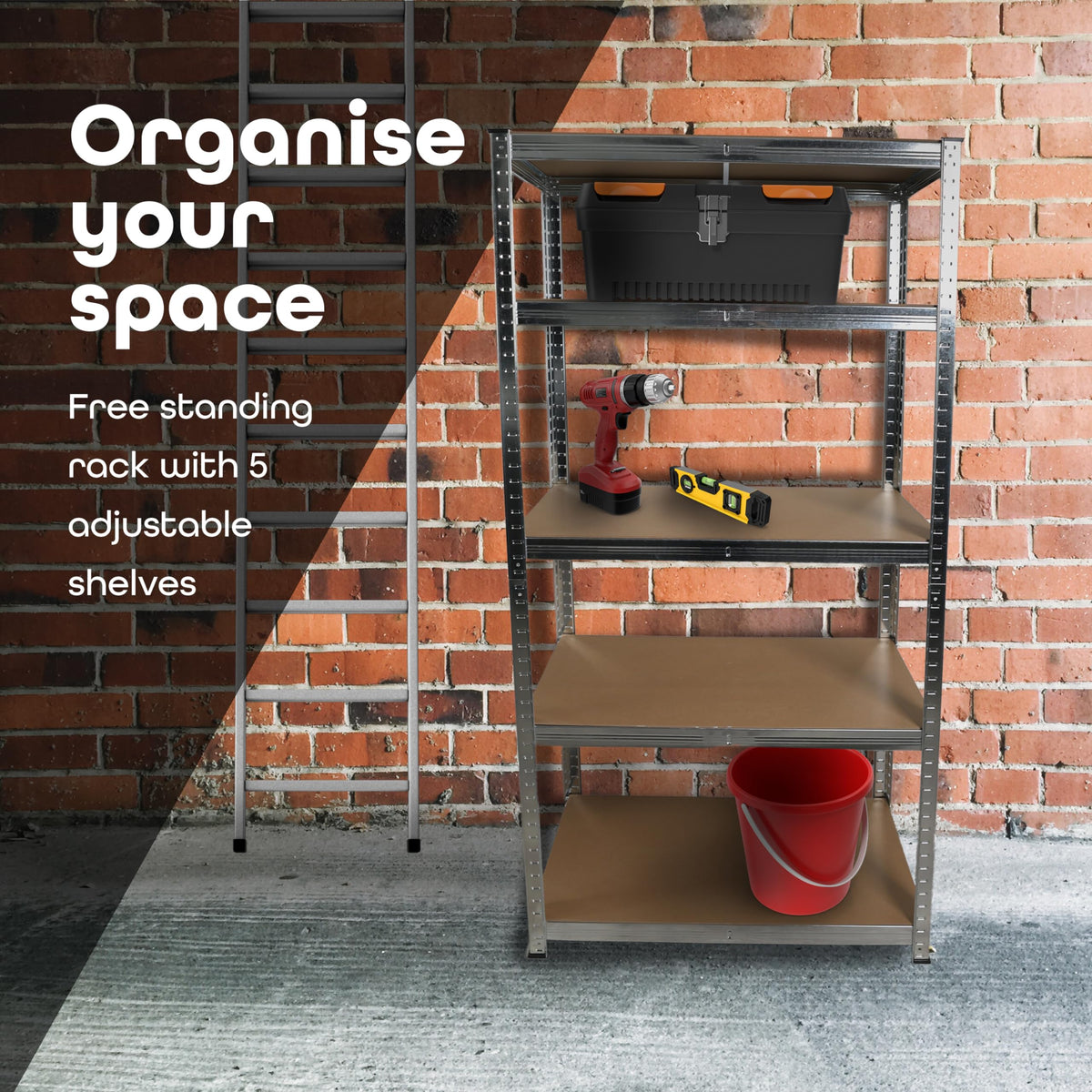 DIVCHI 5 Tier Storage Rack Heavy Duty Shelving Aluminium Garage Shelves Shed Storage Racking Shelf For Warehouse Workshop & Office (Black, Pack of 1) Up to Maximum 175 kg Per Shelf