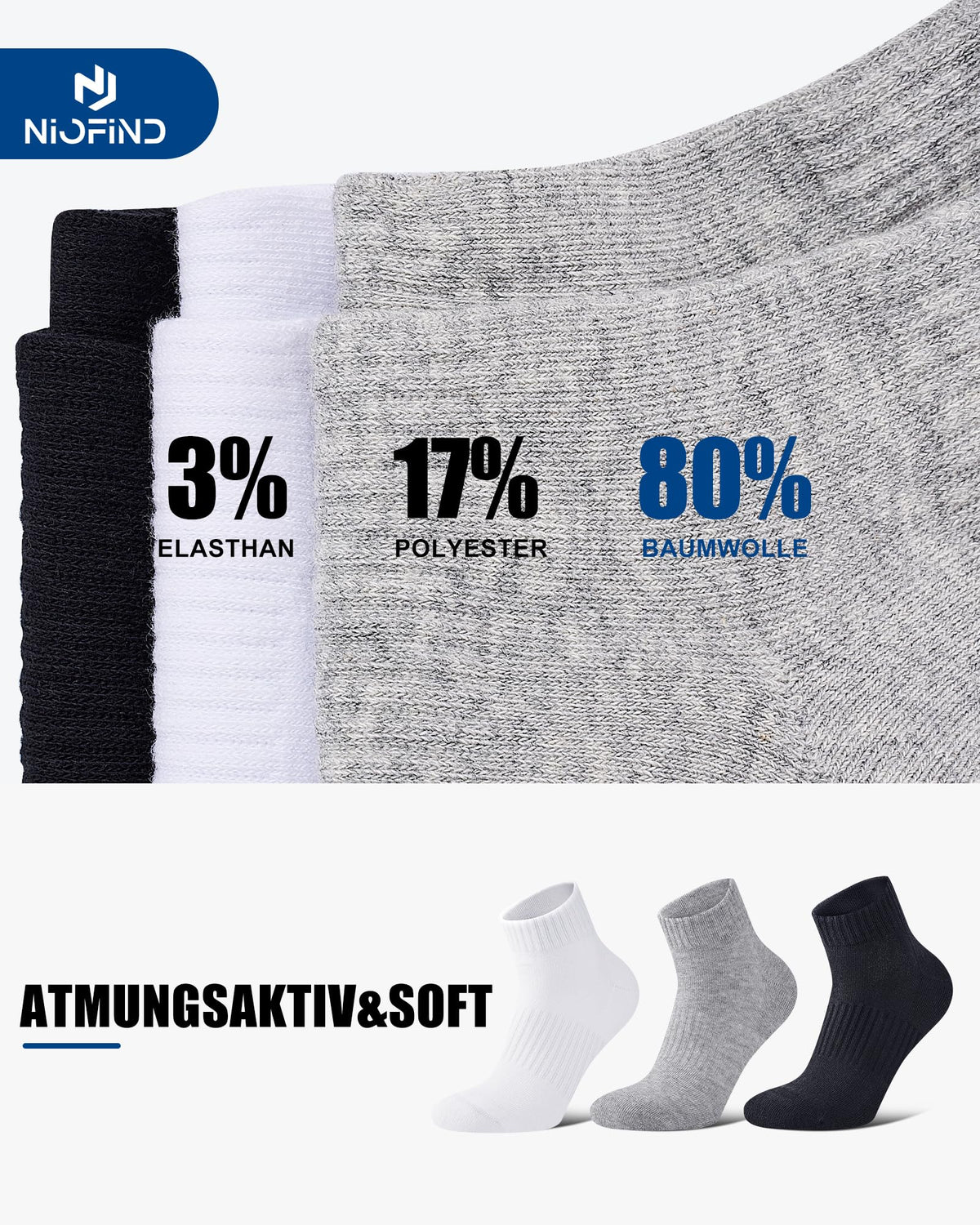 Niofind Quarter Sports Socks for Men & Women, Cotton and Cushioned