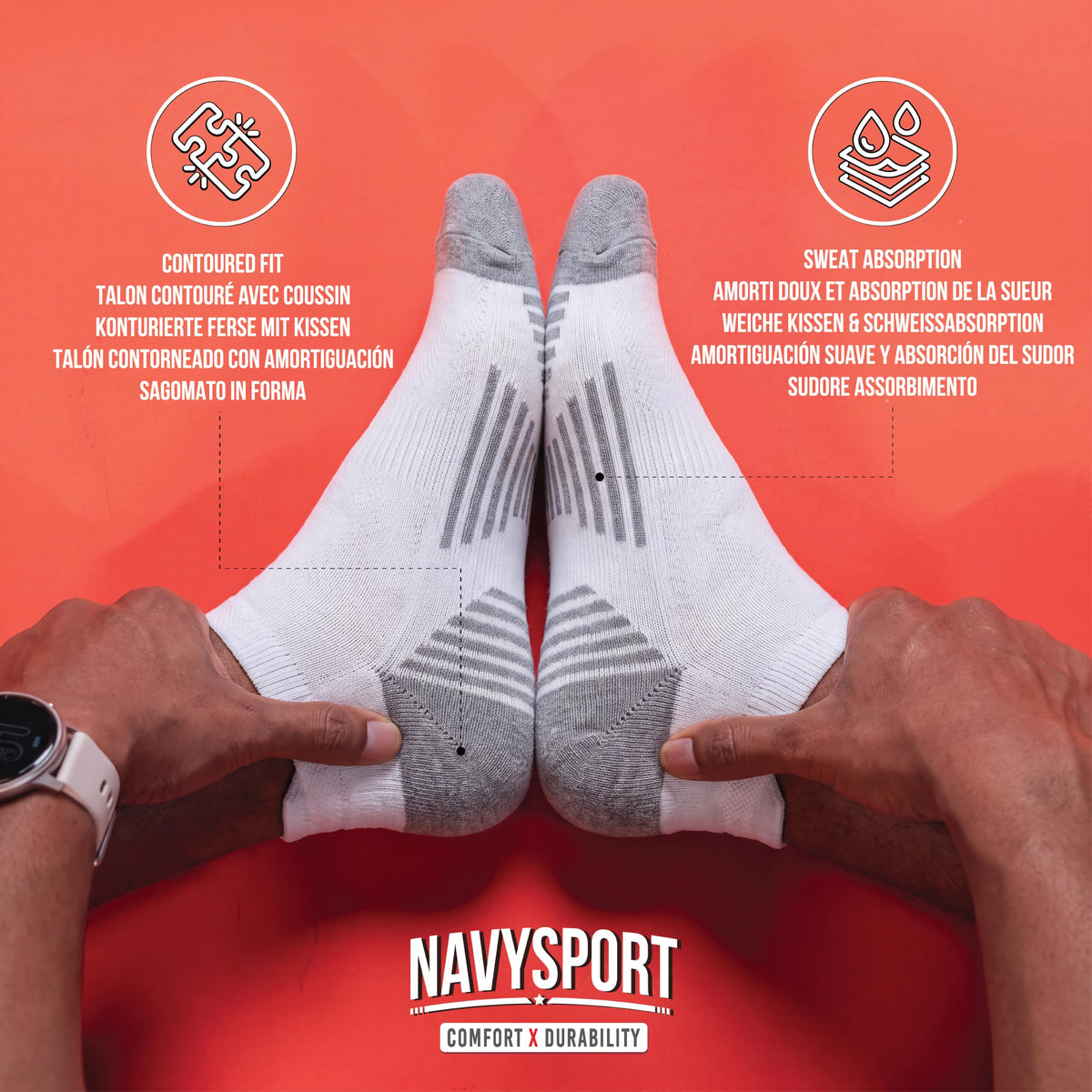 NAVYSPORT Men's Cotton Sports Socks, Pack of 6 Pairs