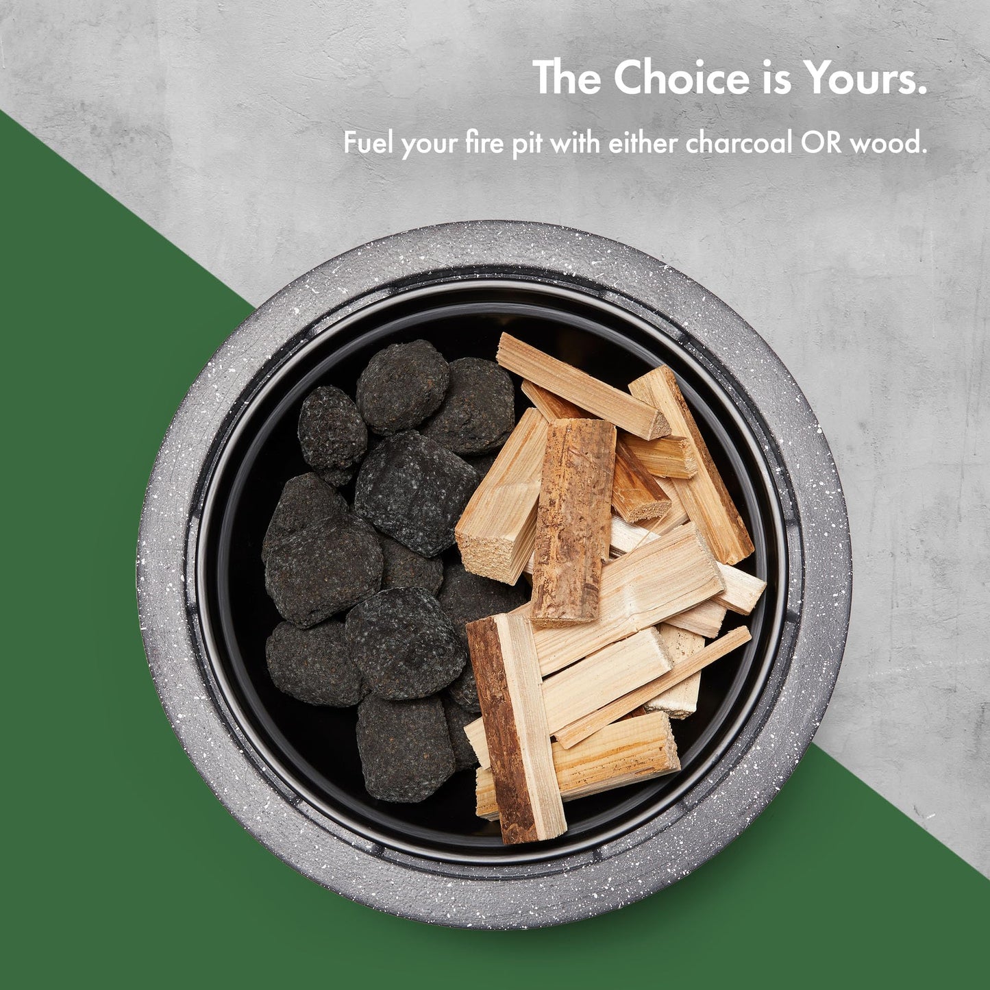 VonHaus Fire Pit – 2 in 1 Firepit with BBQ Cooking Grill for Outdoor, Garden, Patio – MgO Material, Stone Effect Finish, Fire Poker & Mesh Cover Included, Carry Handles – Use Wood or Charcoal to Fuel