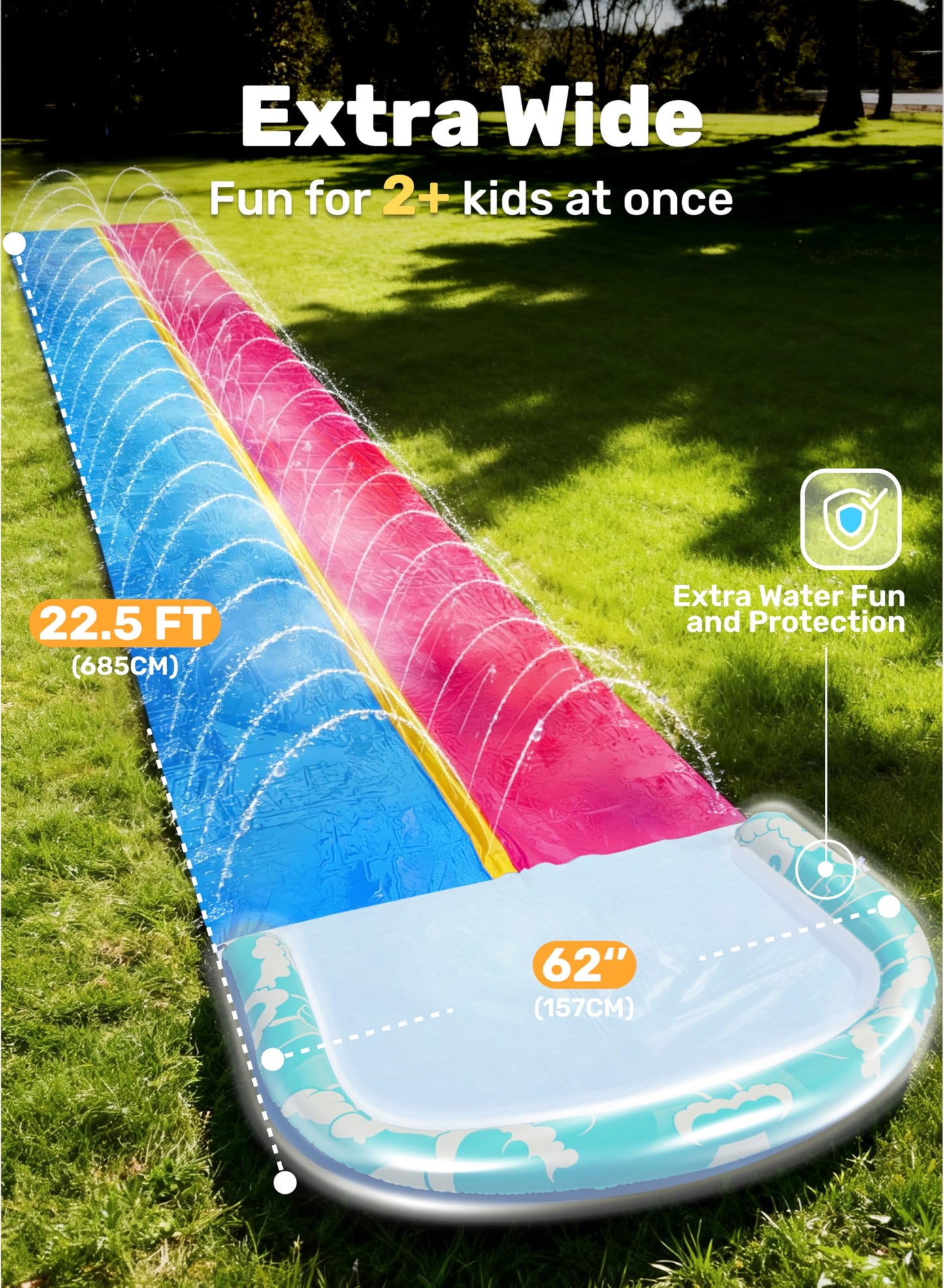JOYIN 685cm Water Slides and 2 Bodyboards, Lawn Waterslides Summer Water Toy with Build in Sprinkler for Backyard Outdoor Water Fun for Kids Adults