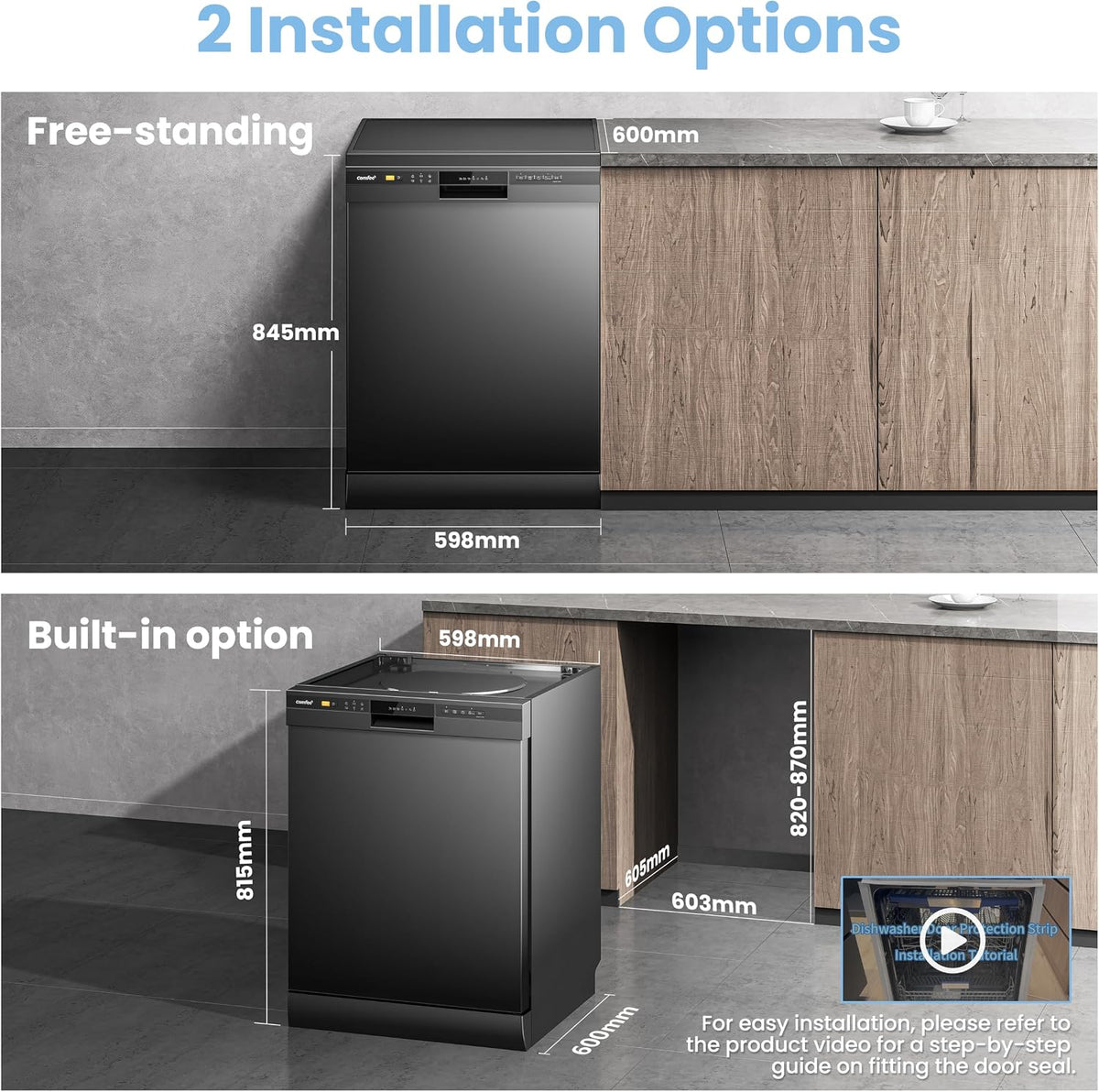 COMFEE' Dishwasher Freestanding, 13 Place Settings, 60cm, Black