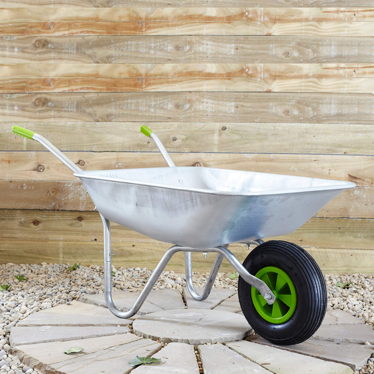 Neo Wheelbarrow Home Garden Cart Galvanised with Pneumatic Tyre (85L) Silver