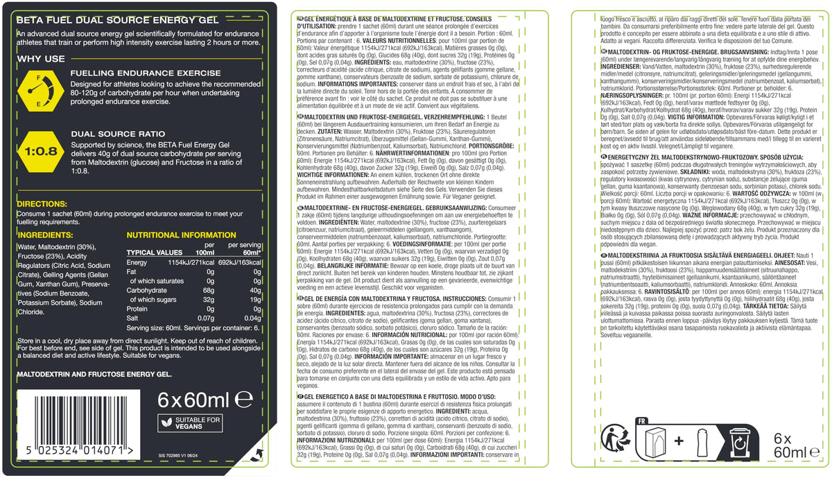 Science in Sport BETA Fuel Gels, Strawberry & Lime, 6 x 60ml
