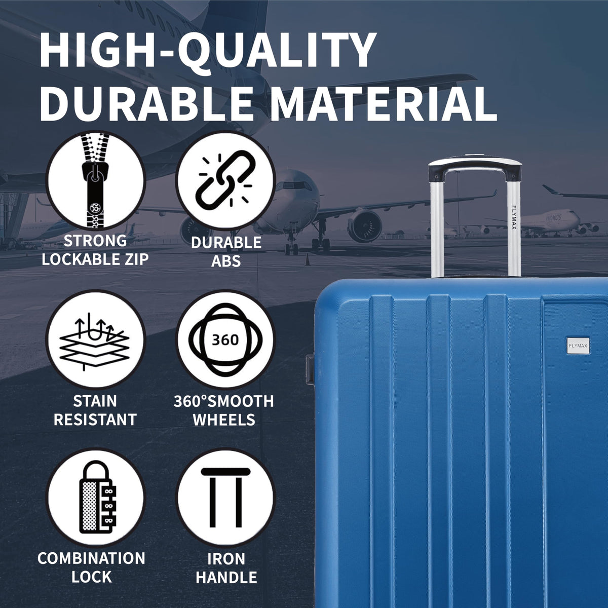 FLYMAX 29" Large Suitcase 4 Wheel Lightweight Luggage Hard Shell Travel Case Hold Check in Fits 23kg - 27kg + 3 Digit Lock Suitcase Large + Telescopic Handle 103 Litre Capacity