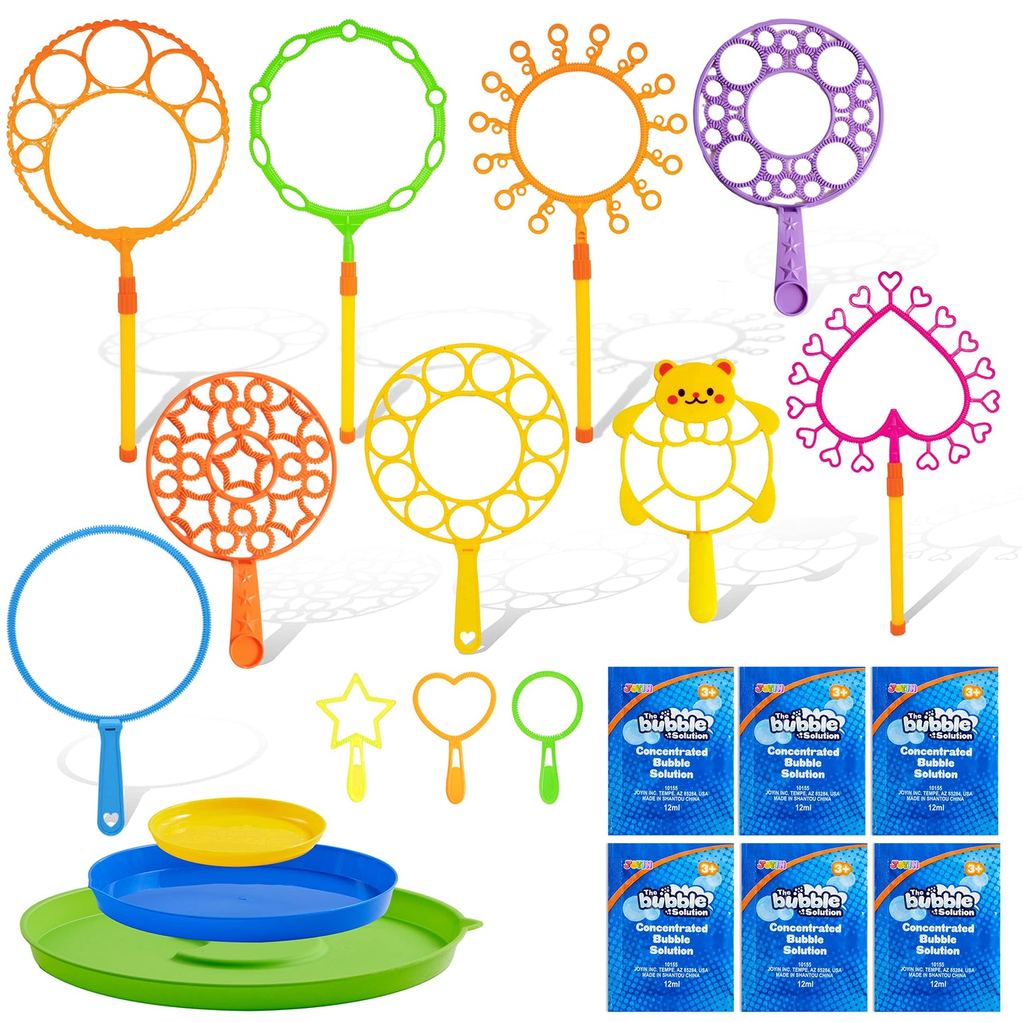 JOYIN Big Bubble Wands Set Bulk for Kids Summer Outdoor Toy Game Activity Party Favors, 18 Pcs Giant Bubble Maker with Tray, 12" Large, 6 Pcs Solution Suitable for All Age People