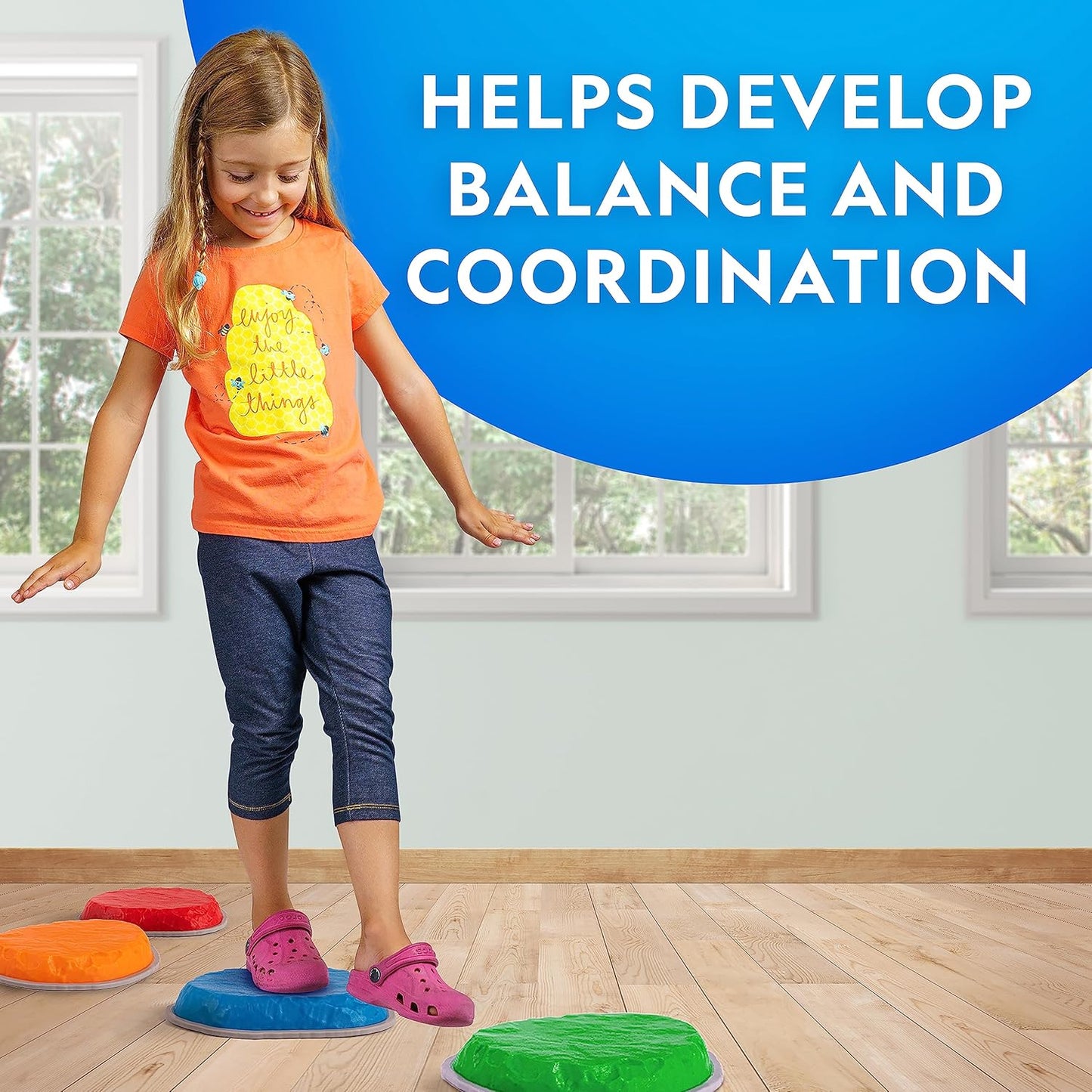 NATIONAL GEOGRAPHIC Stepping Stones for Kids – 10 Durable, Non-Slip Stones Encourage Toddler Balance & Motor Skills, Indoor & Outdoor Toys