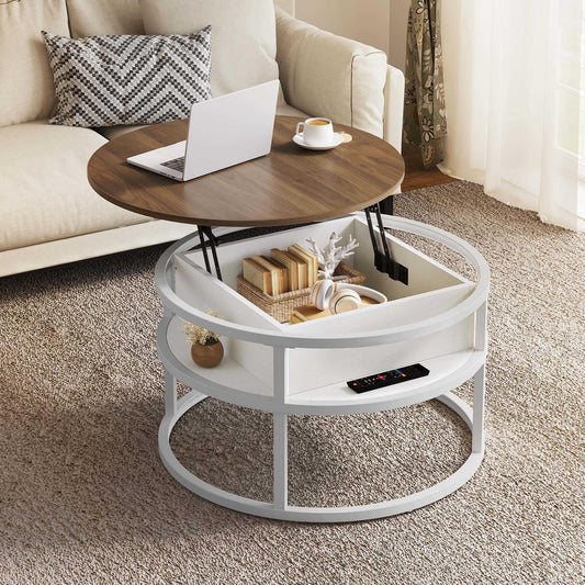 YITAHOME Coffee Table with Lift Top, lift up Coffee Table Round with Hidden Storage Compartment, 60x60x47cm