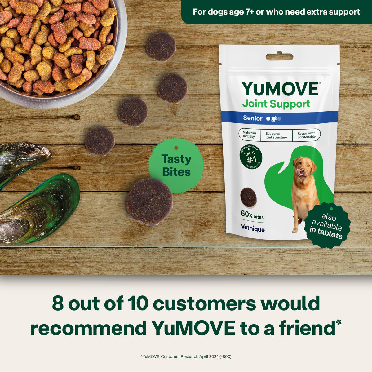 YuMOVE Senior Dog Joint Supplement, Daily Bites for Joint Care, Essential Dog Hip and Joint Aid for Senior Dogs with Glucosamine, Chondroitin, Green Lipped Mussel, Aged 8+, 60 Chews