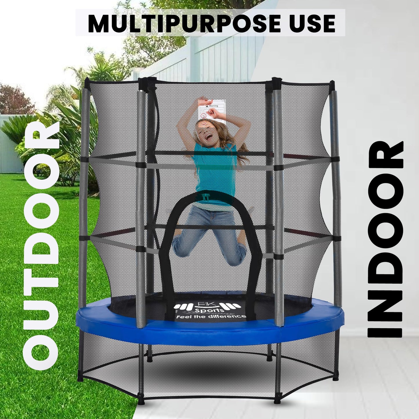 FK Sports 55" Kids Rebounder Trampoline with Safety Net — Bungee System, Max 100 kg