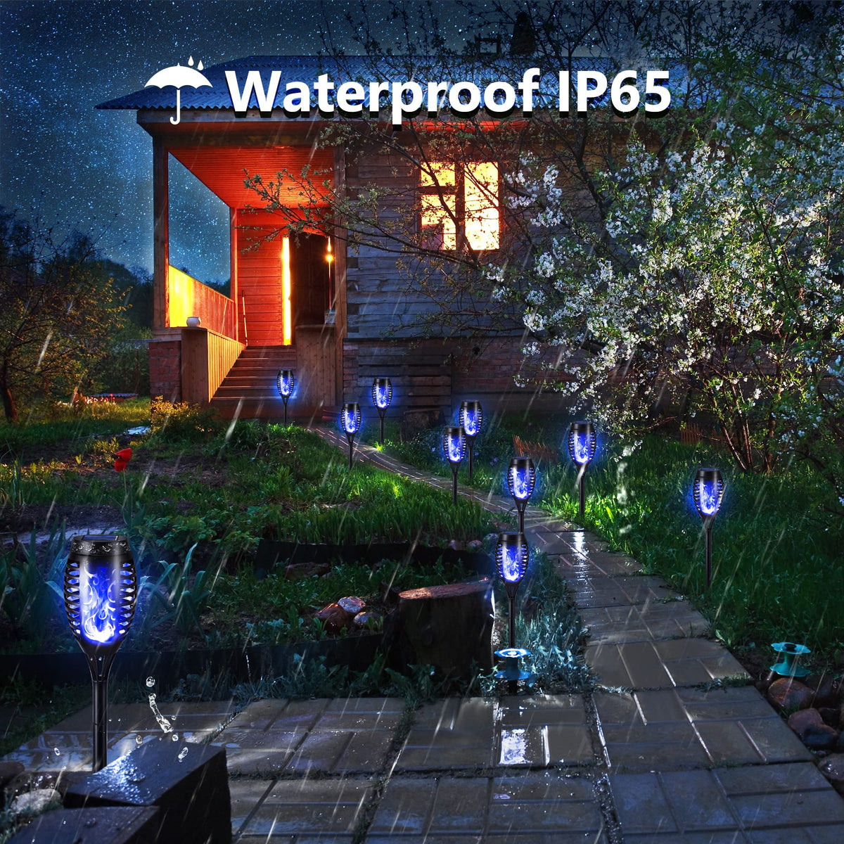 Geemoo 6 Pack Solar Flickering Dancing Flame Lights Waterproof Solar Torch Lights for Outdoor Garden Patio Pathway Yard Driveway Decorative, Warm White