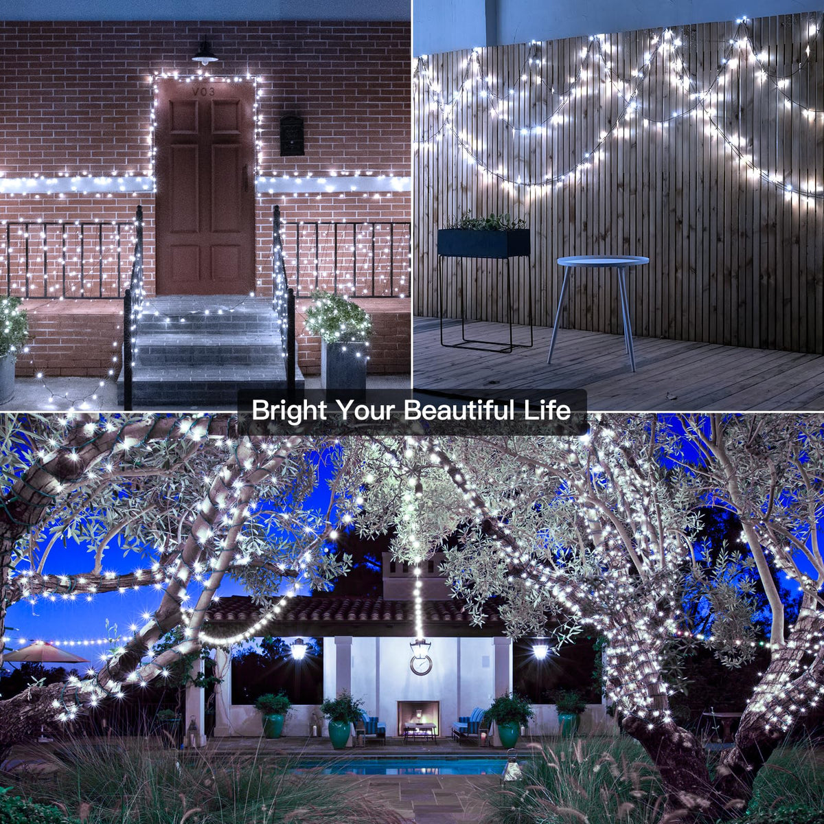 Ollny Smart Outdoor Fairy Lights, 20m 200 LEDs, RGB+W, App Control