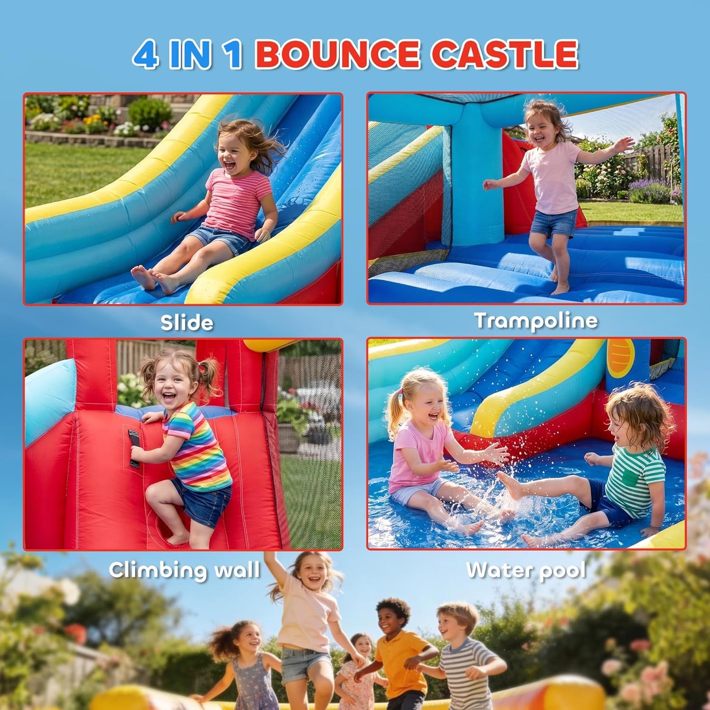 Outsunny 4-in-1 Kids Inflatable Bouncy Castle with Water Slide, Trampoline & Climbing Wall — Ages 3-8
