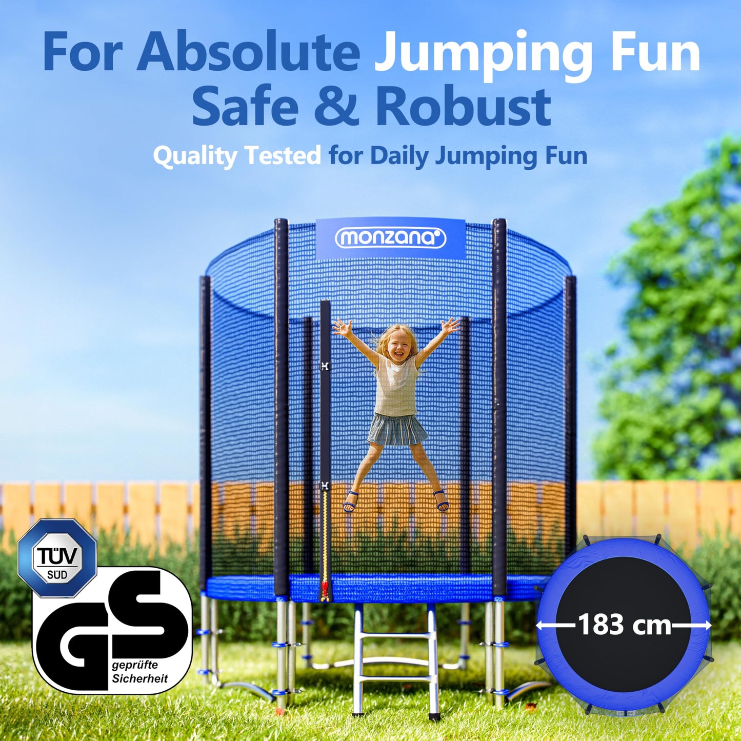 MONZANA® 6ft/8ft/10ft/12ft/14ft Trampoline Outdoor Set with Safety Net Ladder Heavy Duty Frame Cover Spring Tool for Kids Adults Garden Fitness Play Equipment Trampoline