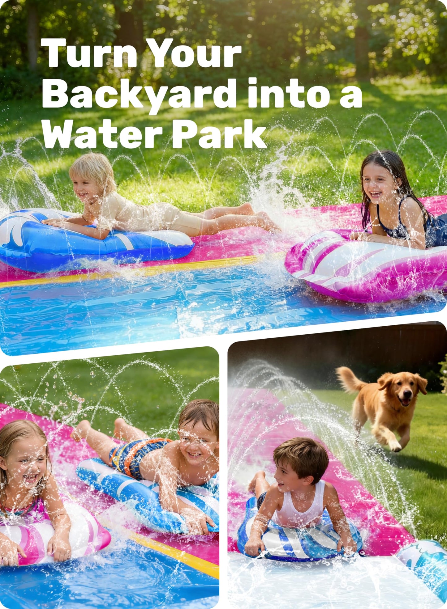 JOYIN 685cm Water Slides and 2 Bodyboards, Lawn Waterslides Summer Water Toy with Build in Sprinkler for Backyard Outdoor Water Fun for Kids Adults