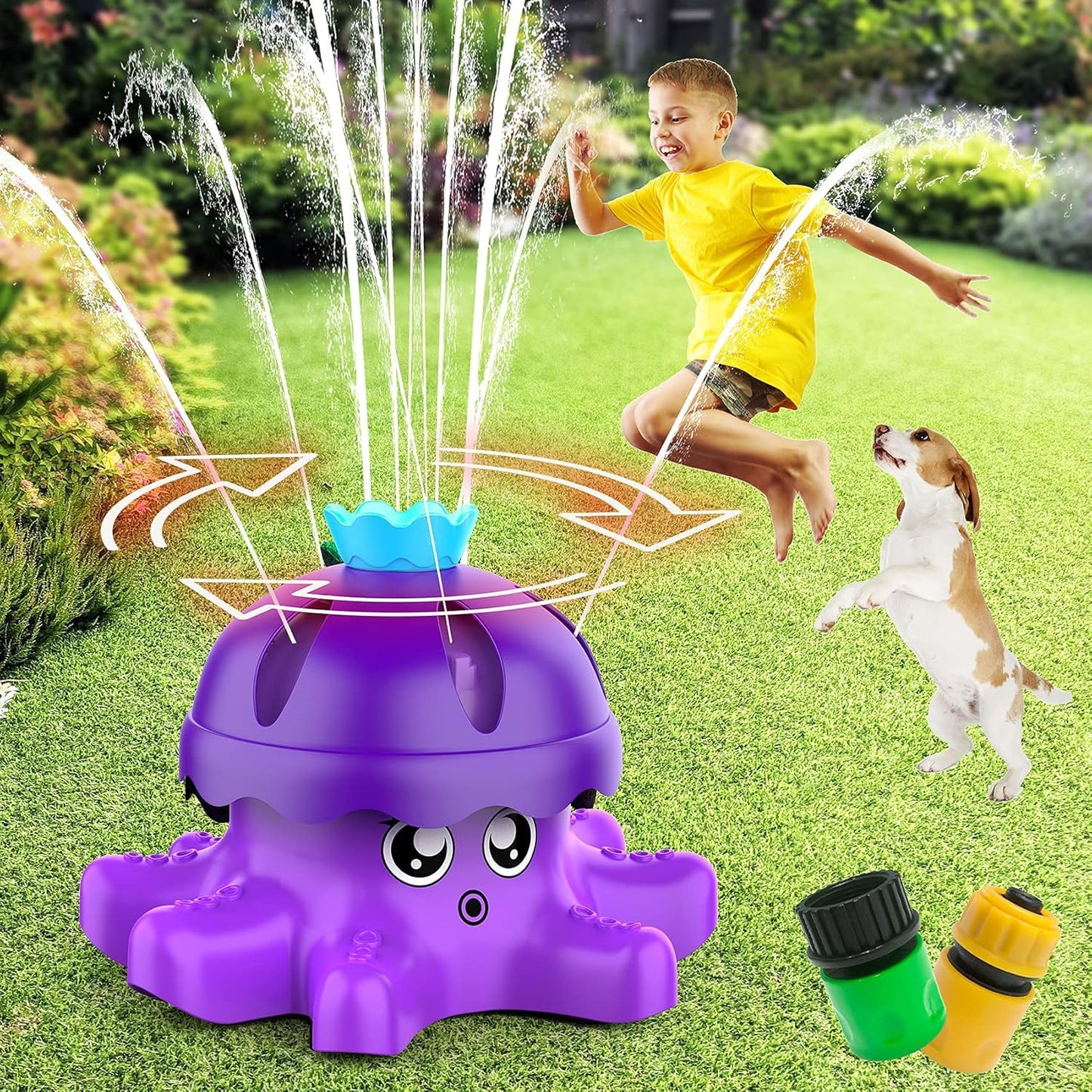 Outdoor Toys for Boy Girls, Water Spray Sprinkler for Kids Toddlers, Garden Spinning Sprinkler Toys, 2 Hose Adapters for Water Fun, 360° Water Spray, Summer Toys for 3 4 5 6+ Year Old, Fits All Hoses
