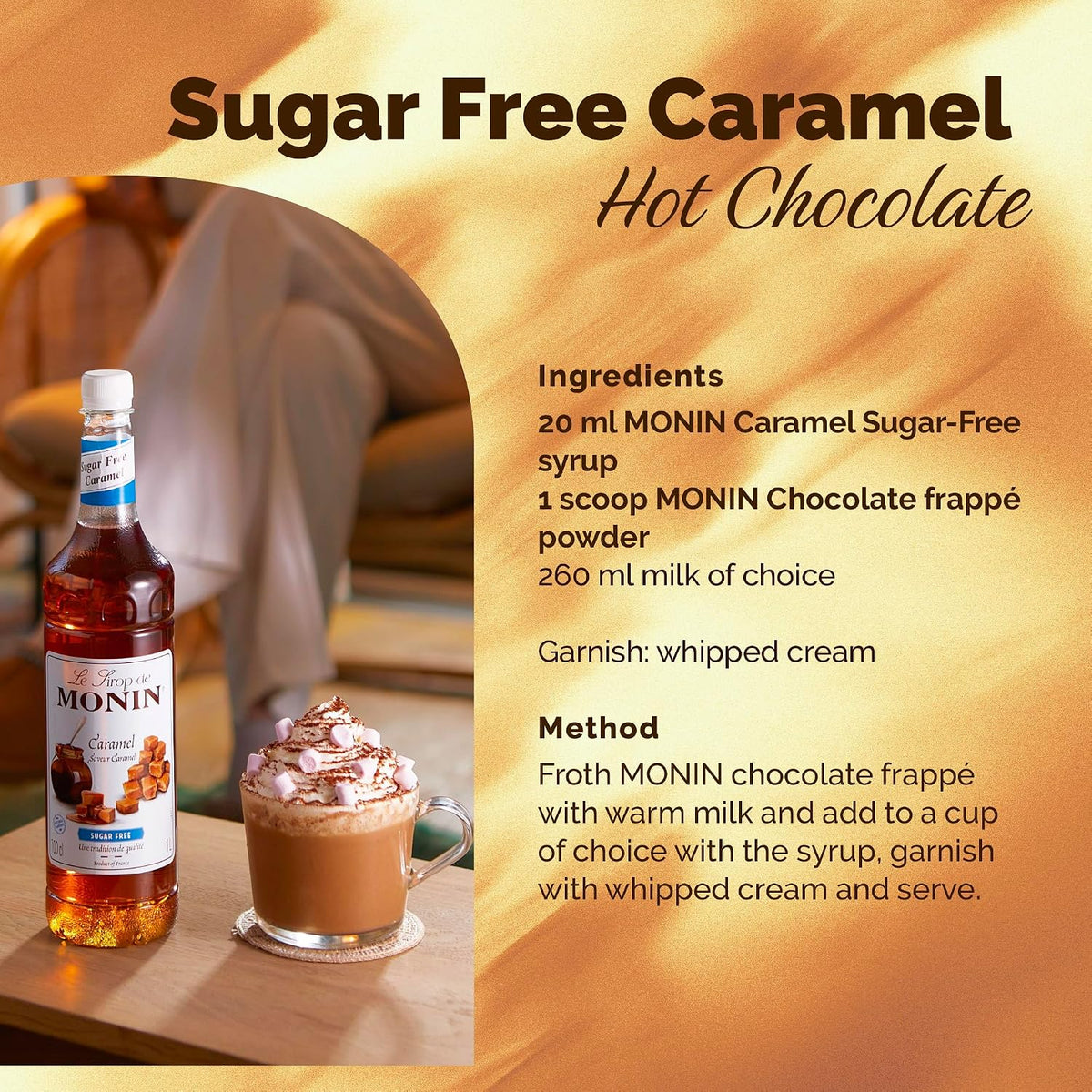 MONIN Premium Caramel Sugar Free Syrup 1L for Coffee and Cocktails. Vegan-Friendly, Allergen-Free, 100 Percent Natural Flavours and Colourings. Sugar-Free Coffee Syrup