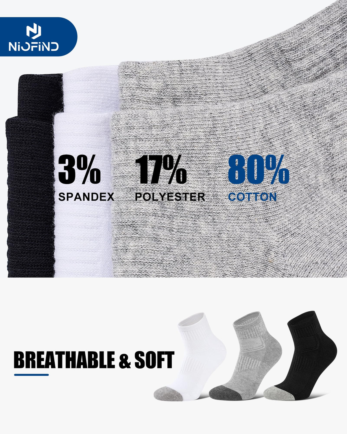 Niofind Quarter Sports Socks for Men & Women, Cotton and Cushioned