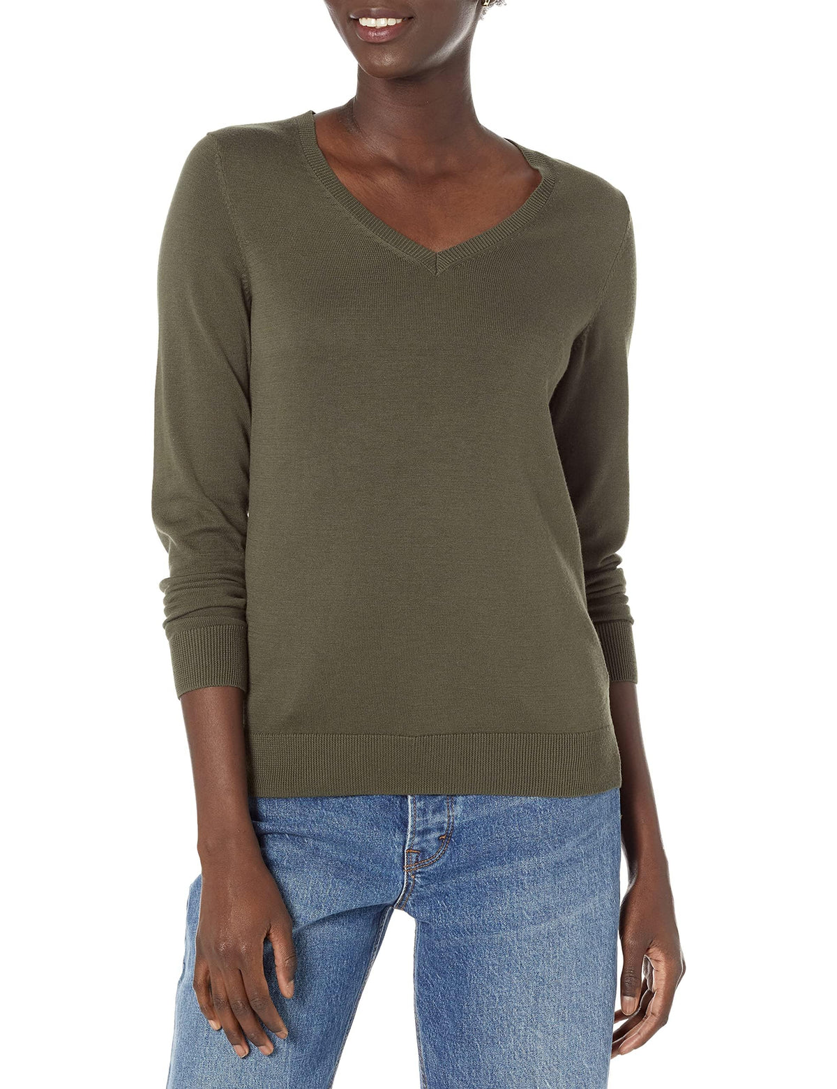 Amazon Essentials Women's Regular-Fit Lightweight Long-Sleeve V-Neck Jumper
