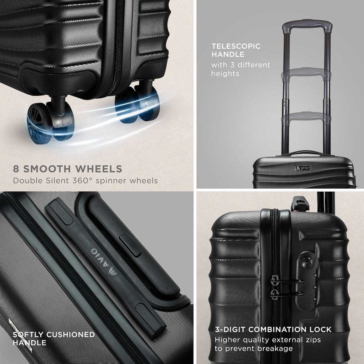 Avio Carry-On Cabin Luggage 55x40x20cm | Hard Shell Suitcase 4 Wheels