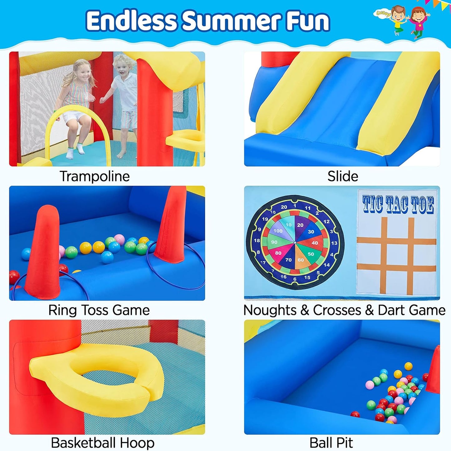 Yaheetech 7-in-1 Kids Inflatable Bouncy Castle with Blower & 50 Balls — 313x280x222cm | Ages 3-10