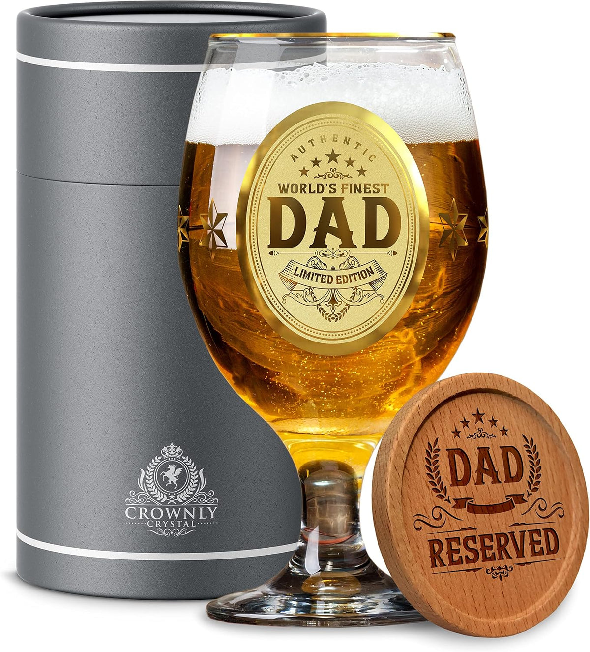 Crownly Crystal® Gold Birthday Gifts: Dad's Beer Glasses