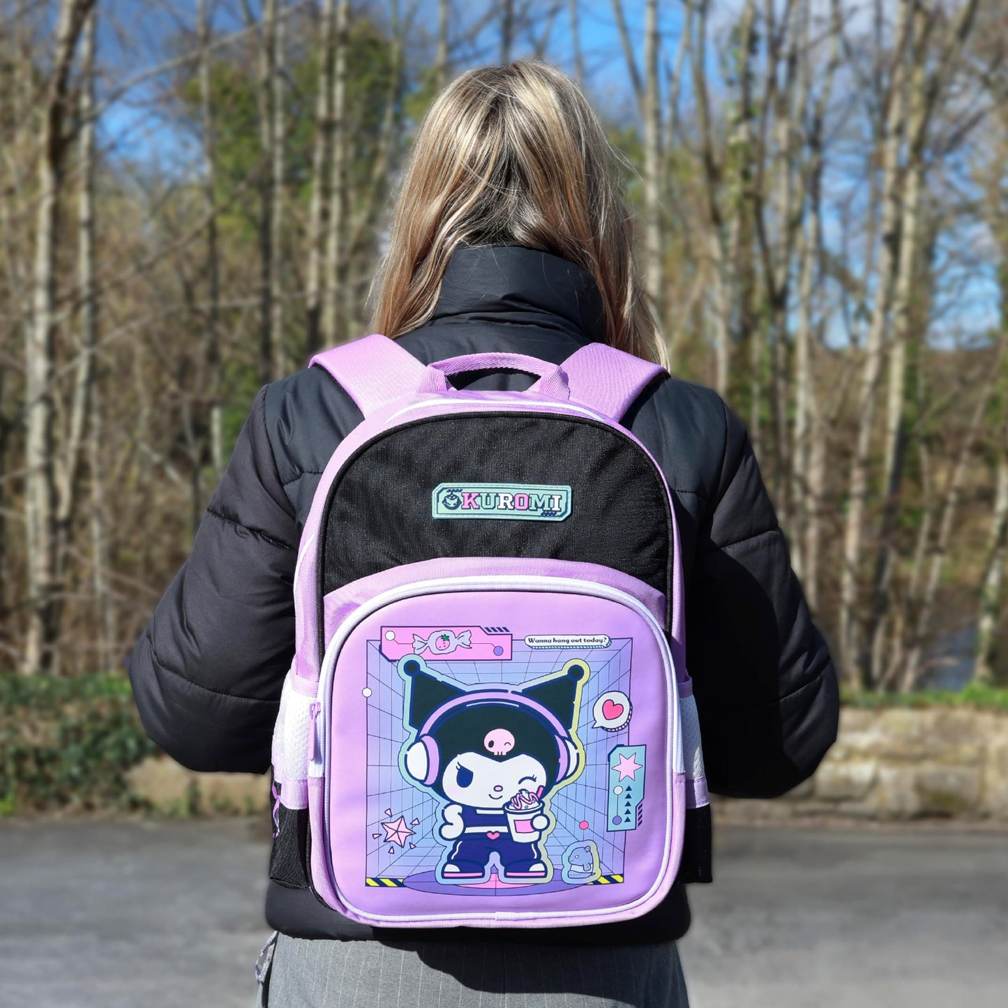 Blue Sky Studios KPop Demon Hunters HUNTR/X Backpack - Official Merchandise - Lightweight Kids School Bag with Padded Straps, Front Pocket & Silver Holographic Details - 36cm K-Pop Purple Rucksack