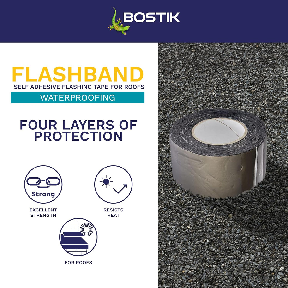 Bostik Flashband Self Adhesive Flashing Tape for Roofs Grey - 75mm x 10m