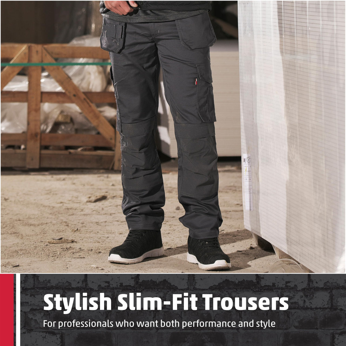 TuffStuff - Proflex Work Trousers - Heavy-Duty Tradesman Trousers with Knee Pad Pockets & Tuck-Away Holster Pockets - 260gsm Full Stretch Fabric, Slim Fit Design