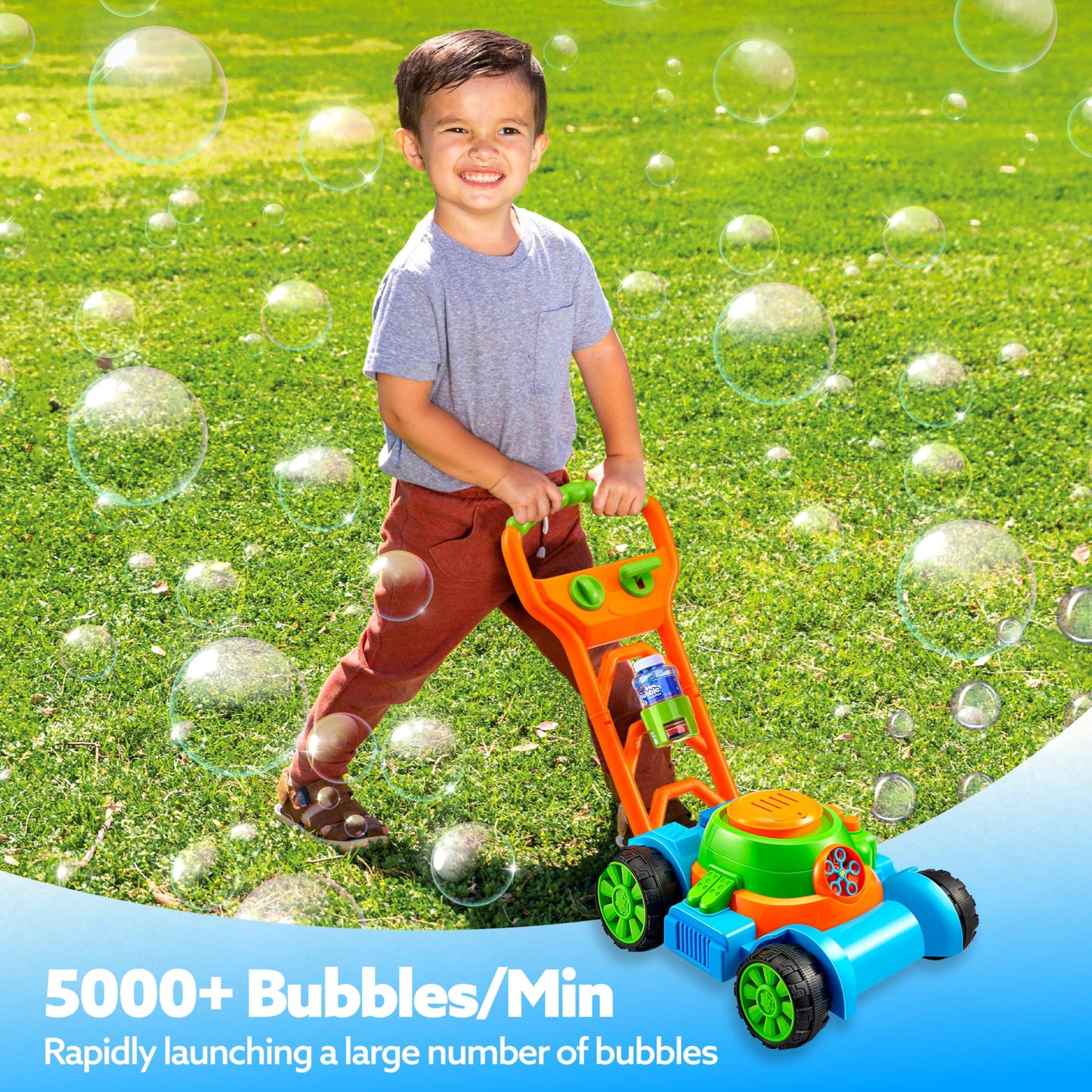 SLOOSH Bubble Lawn Mower Toddler Toys for Kids Bubble Machine Summer Outdoor Push Toy Games, Backyard Garden Outside Play Toddlers Preschool Boys Girls Birthday Gifts (Blue)