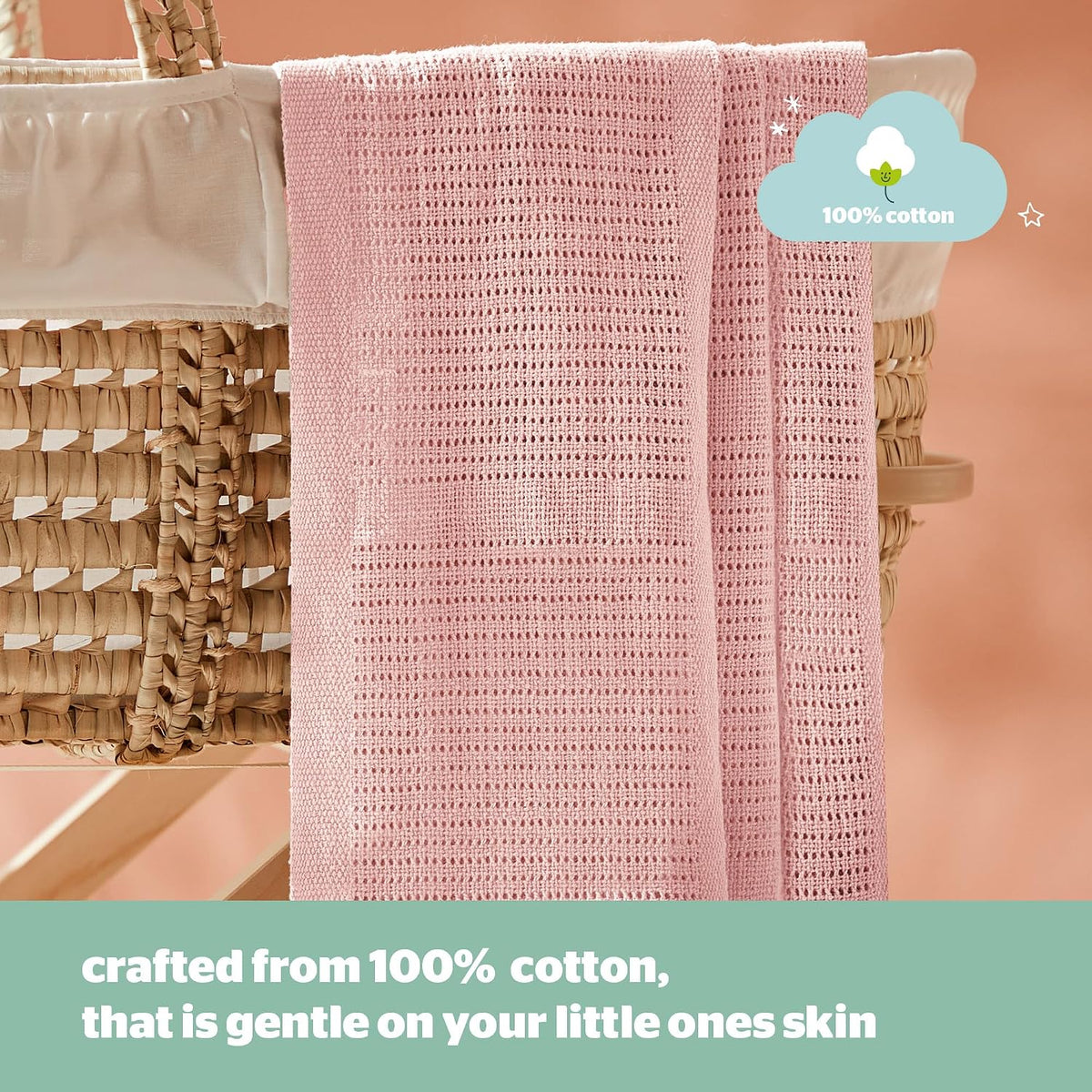 Silentnight Safe Nights Baby Blanket - Pack of 2 Soft 100% Cotton Cellular Baby Blanket for Newborn Ideal for Cot, Crib, Moses Basket and Pram - Baby Essentials - 2 Pack - Pink