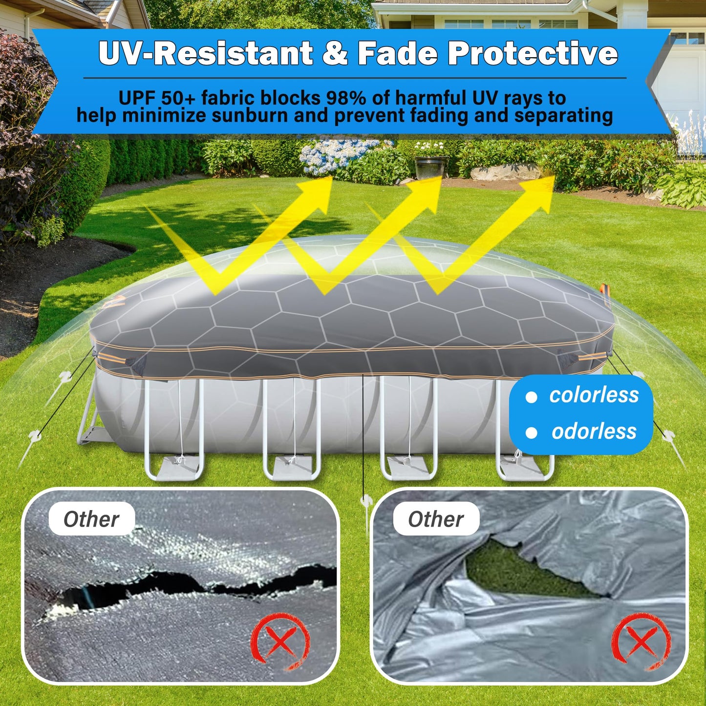 Round Pool Cover for above ground Swimming pools, Heavy Duty Oxford Fabric, Tear Resistant, Ideal for Circle & Round-shaped Pool, Waterproof and Dustproof (12FT, Black)